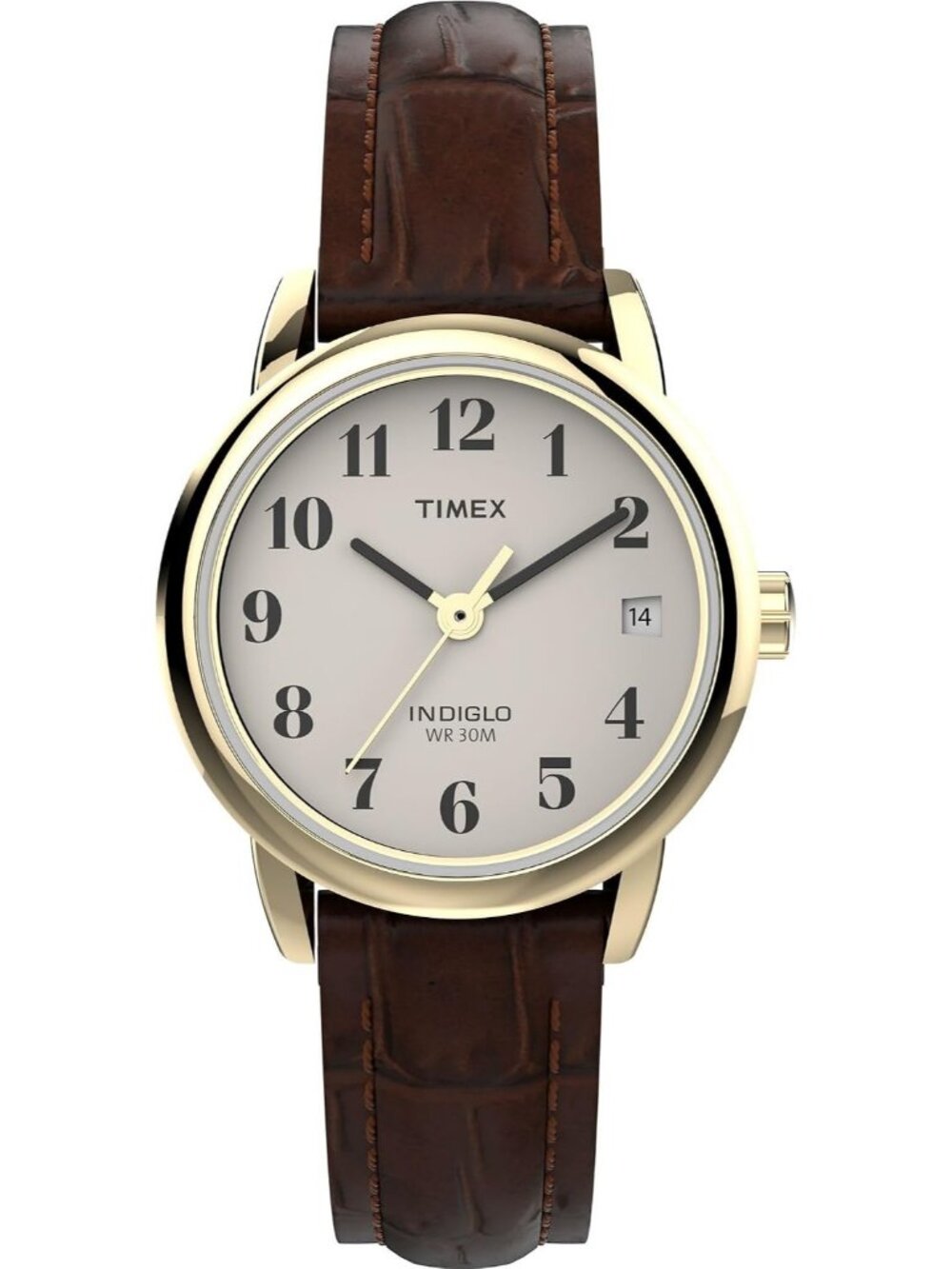 Women's Brown/Gold-Tone Stylish Easy Reader Natural Leather Strap Wrist Watches
